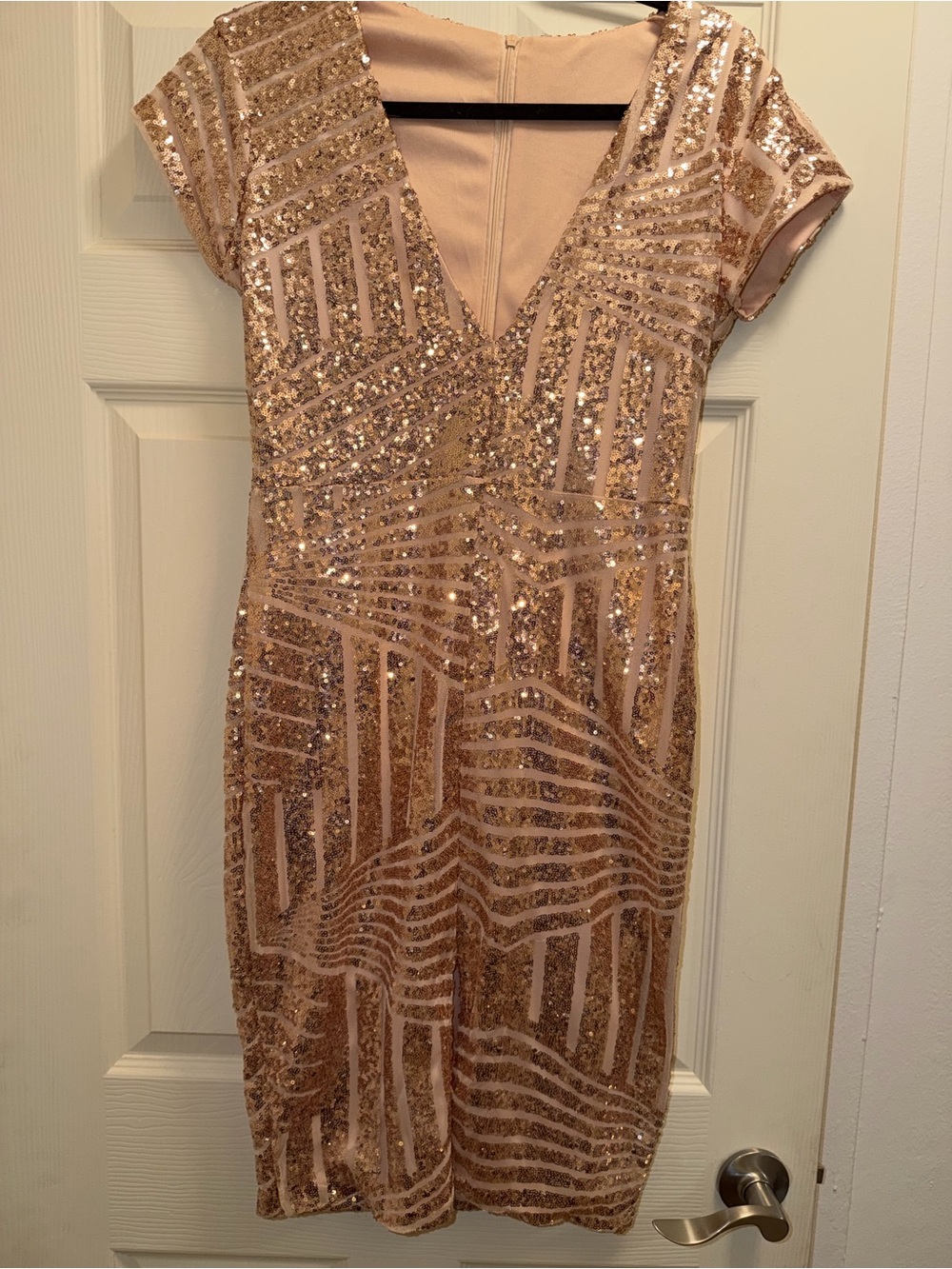 Elegant Rose Gold Sequin Wrap Dress- SIZE LARGE - Picture 5 of 7